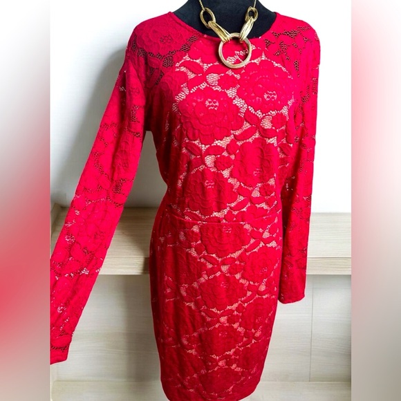Brand: Rebecca B. Red lace dress, stretch size: 12 - Picture 2 of 11